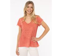 T-Shirt ZWILLINGSHERZ ""Positive Mind"", Damen, Gr. SM (S/M), rosa, Stoff, Obermaterial: 100% Baumwolle, hüftbedeckend, V-Ausschnitt, Shirts T-Shirt, V-Ausschnitt, Kurzarm, Used-Look, Baumwolle, ausge