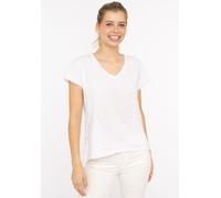 T-Shirt ZWILLINGSHERZ ""Positive Mind"", Damen, Gr. SM (S/M), weiß, Stoff, Obermaterial: 100% Baumwolle, hüftbedeckend, V-Ausschnitt, Shirts T-Shirt, V-Ausschnitt, Kurzarm, Used-Look, Baumwolle, ausge