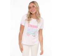 T-Shirt ZWILLINGSHERZ ""Strand Meer Heimat"", Damen, Gr. L/XL (L/XL), weiß, Web, Obermaterial: 92% Baumwolle, 8% Elasthan, comfort fit hüftlang, Rundhals, Shirts T-Shirt, maritimer Stickerei, Paillett