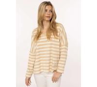 T-Shirt ZWILLINGSHERZ "Streifen & Jersey", Damen, beige, Jersey, Obermaterial: 100% Baumwolle, gestreift, mehrfarbig, bequem Po-bedeckend, V-Ausschnitt, gerader Abschluss, Shirts T-Shirt, Streifenmust