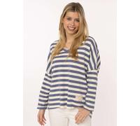 T-Shirt ZWILLINGSHERZ "Streifen & Jersey", Damen, blau, Jersey, Obermaterial: 100% Baumwolle, gestreift, mehrfarbig, bequem Po-bedeckend, V-Ausschnitt, gerader Abschluss, Shirts T-Shirt, Streifenmuste