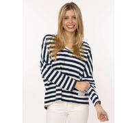T-Shirt ZWILLINGSHERZ "Streifen & Jersey", Damen, navy, Jersey, Obermaterial: 100% Baumwolle, gestreift, mehrfarbig, bequem Po-bedeckend, V-Ausschnitt, gerader Abschluss, Shirts T-Shirt, Streifenmuste