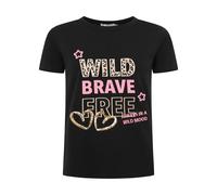 T-Shirt ZWILLINGSHERZ ""Wild Brave Free"", Damen, Gr. L/XL (L/XL), schwarz, Single Jersey, Obermaterial: 92% Baumwolle, 8% Elasthan, unifarben mit Farbeinsatz, comfort fit hüftlang, Rundhals, Shirts T