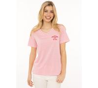 Zwillingsherz Damen T-Shirt Kurzarm gestreift Modell Sommer Shirt mit Stickerei, V-Ausschnitt, bequem & modisch