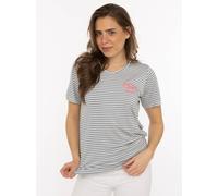 T-Shirt ZWILLINGSHERZ "Zwillingsherz", Damen, Gr. L, jeansblau, Obermaterial: 95% Viskose, 5% Elasthan, Shirts T-Shirt, V-Neck, gestreift, kleines Motiv gestickt (15080025-L) jeansblau