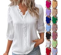 T Shirts Damen, Damenshirts Lässig 3/4 Arm, Spitzen Oberteile Elegante Blusen Tuniken Tops Sommer Basic Shirt 3/4 Arm Bluse Tunika Große Größen Blitzangebote des Tages Aktuell