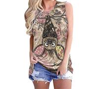 T-Shirts Damen Sommer, Morbuy Mädchen Lustig Bunt Mode Tier Gedruckt Bluse Frauen 3D Druck Tie-Dye Retro Ärmellose Weste Oberteile O Ausschnitt Grafik Casual Locker Tee Tops (Rosa Fledermaus,S)
