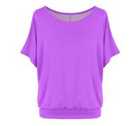 T-Shirts Damen Sommer Shirts Damen Oversize 2024 Damen Bluse Blusentop Falten Tunika Tops Bluse Damen Sommer Druck Shirt Basic T-Shirt Sommerbluse (Purple, XXL)