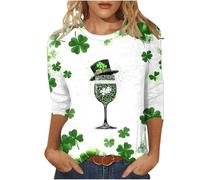 T-Shirts für Damen, 3/4-Ärmel, übergroßes T-Shirt, St. Patricks Day, Top, Kleeblatt-T-Shirt, Paddy's Day-Top, Rundhalsausschnitt, lange Baggy-Shirts, lässig, Basic-T-Shirt, lockere Tunika-Blusen, Q