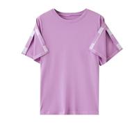 T-Shirts für Damen Baumwoll Reha T-Shirt Bequeme Stillkleidung für Damen Snap Open Tearaway Tshirt mit Snap Chemo Rotatorenmanschette Kleidung Vollständig offener Rundhals Baumwoll Kurzarm-Oberteil