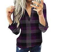 T-Shirts für Damen - Damen Oberteile Damen Casual Baumwolle Langarm Kariertes Hemd Damen Slim Jacket Shirt Top Tops Damen Kleidung Frauen Sommer Shirt Frau Teenager Mädchen T-Shirt Bluse Damen