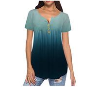 T-Shirts für Damen - Damen Oberteile Plus Pulloverobers Frauen Knopfdruck Tank Gradient Kurzarmgröße V Ausschnitt Damenbluse Hemden T Kleidung Frauen Sommer Shirt Frau Teenager Mädchen T-Shirt
