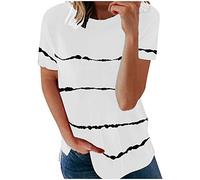 T-Shirts für Damen - Damen Oberteile Runder Druck für Damen, locker, modisch, gestreift, T Shirt, Tops, Kurzarm, Damenbluse Tops Damen Kleidung Frauen Sommer Shirt Frau Teenager Mädchen T-Shirt