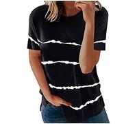 T-Shirts für Damen - Damen Oberteile Runder Druck für Damen, locker, modisch, gestreift, T Shirt, Tops, Kurzarm, Damenbluse Tops Damen Kleidung Frauen Sommer Shirt Frau Teenager Mädchen T-Shirt