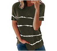 T-Shirts für Damen - Damen Oberteile Runder Druck für Damen, locker, modisch, gestreift, T Shirt, Tops, Kurzarm, Damenbluse Tops Damen Kleidung Frauen Sommer Shirt Frau Teenager Mädchen T-Shirt