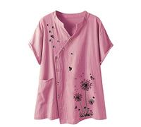 T-Shirts für Damen - Damen Pullover V Ausschnitt kurze Top Ärmel Frauen Hemd lässige Druckknopfbluse lose Damenbluse Oberteile Damen Kleidung Frauen Sommer Shirt Frau Teenager Mädchen T-Shirt