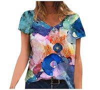T-Shirts für Damen - Damen Tshirt T Shirt Taille Bluse Plus Größe Ärmellänge bedrucktes T Shirt Frauen V Ausschnitt kurze Damenbluse Kleidung Frauen Sommer Shirt Frau Teenager Mädchen T-Shirt