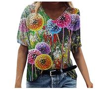 T-Shirts für Damen - Damen Tshirt T Shirt Taille Bluse Plus Größe Ärmellänge bedrucktes T Shirt Frauen V Ausschnitt kurze Damenbluse Kleidung Frauen Sommer Shirt Frau Teenager Mädchen T-Shirt