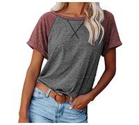 T-Shirts für Damen - T-shirts für Damen Casual Short Color Splicing Solid Neck Fashion Round Sleeves Damen Tops Damen T Shirts T-shirt Damen Kleidung Frauen Sommer Shirt Frau Teenager Mädchen T-Shirt