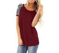 T-Shirts für Damen - T-shirts für Damen Womens Leopard Short Sleeve Round Neck Color Block Casual T Shirts Tunics Tops T-shirt Damen Kleidung Frauen Sommer Shirt Frau Teenager Mädchen T-Shirt