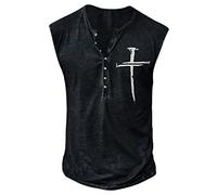 T-Shirts FüR Herren Fitness Shirt Herren Crop Top Weiß Vintage Drucken ÄRmelloses Distressed Oversize Henley Shirt Mit Knopfleiste Retro ÄRmellos ÜBergrößE T-Shirt Die äRzte T-Shirt ( Black-3 , L )