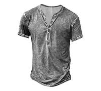 T-Shirts für Herren Henley Shirt in Used-Optik Oversize T Shirt Männer Shirts Mit Knopfleiste Kurzarm Sommer Kurzarmshirt Baumwolle Sportshirt Basic Shirts Streetwear Grau L