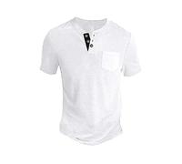 T-Shirts für Herren Henley Shirt in Used-Optik Oversize T Shirt Männer Shirts Mit Knopfleiste Kurzarm Sommer Kurzarmshirt Baumwolle Sportshirt Basic Shirts Streetwear Weiss L