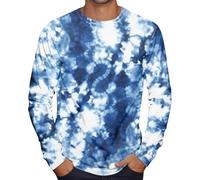 T-Shirts Für Herren Männer Batik Druck Basic Shirt Langarm Rundhals T-Shirt Frühling Herbst Longsleeve Shirts Casual Leichte Tee Regular Fit Langarmshirt Outdoor Sportshirt Streetwear