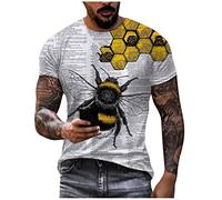 T-Shirts FüR Herren MäNner Bienenfest 3D Vintage Biene Drucken Rundhalsausschnitt Kurzarm Shirt Bienenwabe Muster Summer Outdoor Fitness Oberteil Regular Fit Basic Bee Print Streetshirt Freizeitshirt