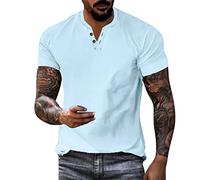T-Shirts für Herren Oversize T Shirt Männer V Ausschnitt Shirts Kurzarm Sport Baumwolle Shirts Kurzarmshirt Sommer Vintage Casual Tops Cotton Tee Streetwear Hellblau 4XL