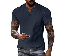 T-Shirts für Herren Oversize T Shirt Männer V Ausschnitt Shirts Kurzarm Sport Baumwolle Shirts Kurzarmshirt Sommer Vintage Casual Tops Cotton Tee Streetwear Dunkelblau 3XL