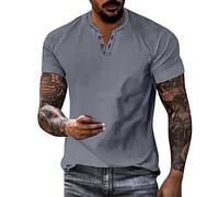 T-Shirts für Herren Oversize T Shirt Männer V Ausschnitt Shirts Kurzarm Sport Baumwolle Shirts Kurzarmshirt Sommer Vintage Casual Tops Cotton Tee Streetwear Marine 3XL