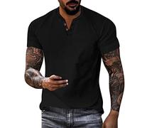 T-Shirts für Herren Oversize T Shirt Männer V Ausschnitt Shirts Kurzarm Sport Baumwolle Shirts Kurzarmshirt Sommer Vintage Casual Tops Cotton Tee Streetwear Schwarz M