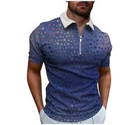 T-Shirts Für Herren Sommer Oberteile Einfarbig Bequemes Tops Herrenbluse V-Ausschnitt Oberteil Freizeitshirt Workout Laufshirt Bluse Uni-Farben Sommer Shirts Reißverschluss Sportshirts(M,2-Dark Blue)