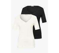 Street One Frauen T-Shirts mit Herzausschnitt im 2er-Pack in Weiß|Schwarz, Gr: 42
