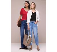 T-Shirt STREET ONE, Damen, Gr. 38, rot (schwarz, salsa rot), Web, 50% Baumwolle, 50% Modal, unifarben, normal normal, Rundhals, abgesteppt, Shirts T-Shirt, im soften Baumwoll-Mix (46555918-38) schwarz