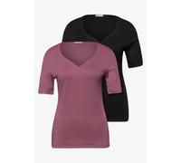 Street One Frauen T-Shirts mit Herzausschnitt im 2er-Pack in Pink|Schwarz, Gr: 42