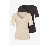 Street One Frauen T-Shirts mit Herzausschnitt im 2er-Pack in Beige|Braun, Gr: 46