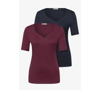 T-Shirt STREET ONE, Damen, Gr. 40, schwarz (shadowed navy, truffle rot), Web, 50% Baumwolle, 50% Modal, unifarben, normal normal, Rundhals, abgesteppt, Shirts T-Shirt, im soften Baumwoll-Mix (91996169