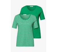 T-Shirt STREET ONE, Damen, Gr. 34, grün (ever grün), Web, 50% Baumwolle, 50% Modal, gestreift, unifarben, normal normal, V-Ausschnitt, abgesteppt, Shirts T-Shirt, mit abgerundetem V-Ausschnitt (249023