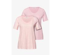Street One Frauen T-Shirts mit rounded V-Neck im 2er-Pack in Rosa, Gr: 34