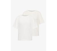 T-Shirt CECIL, Damen, Gr. 3XL, weiß (vanilleweiß, pearl beige), Web, 100% Baumwolle, gestreift, comfort fit normal, U-Boot-Ausschnitt, abgesteppt, Shirts T-Shirt, aus reiner Baumwolle (92703402-XXXL)