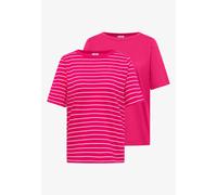 T-Shirt CECIL, Damen, Gr. M (40), pink (vanilleweiß, beetroot pink), Web, 100% Baumwolle, gestreift, comfort fit normal, U-Boot-Ausschnitt, abgesteppt, Shirts T-Shirt, aus reiner Baumwolle (78131809-M