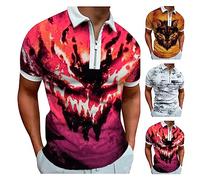 T-Shirts Sommmer Herren Poloshirt mit Reißverschluss Business Revers T-Shirt Golf Tops Sommer Casual Drucken Kurzarmshirt Polohemd Regular Fit Freizeithemd