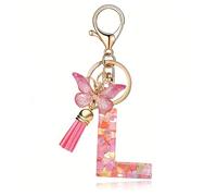 T TAKONE Schlüsselanhänger Buchstabe - Schmetterling Glitzer Rosa für Frauen/Kinder - L