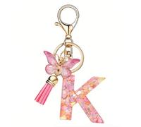 T TAKONE Schlüsselanhänger Buchstabe - Schmetterling Glitzer Rosa, Idealer Geschenk Auto Schlüsselanhänger für Frauen/Kinder-K