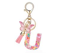 T TAKONE Schlüsselanhänger Buchstabe, Schmetterling Glitzer Rosa Schlüsselanhänger, Idealer Geschenk Auto Schlüsselanhänger für Frauen/Kinder-U