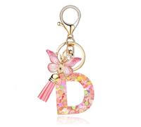 T TAKONE Schlüsselanhänger Buchstabe, Schmetterling Glitzer Rosa Schlüsselanhänger, Idealer Geschenk Auto Schlüsselanhänger für Frauen/Kinder-D