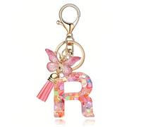 T TAKONE Schlüsselanhänger Buchstabe, Schmetterling Glitzer Rosa Schlüsselanhänger, Idealer Geschenk Auto Schlüsselanhänger für Frauen/Kinder-R