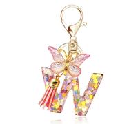 T TAKONE Schlüsselanhänger Buchstabe, Schmetterling Glitzer Rosa Schlüsselanhänger, Idealer Geschenk Auto Schlüsselanhänger für Frauen/Kinder-W